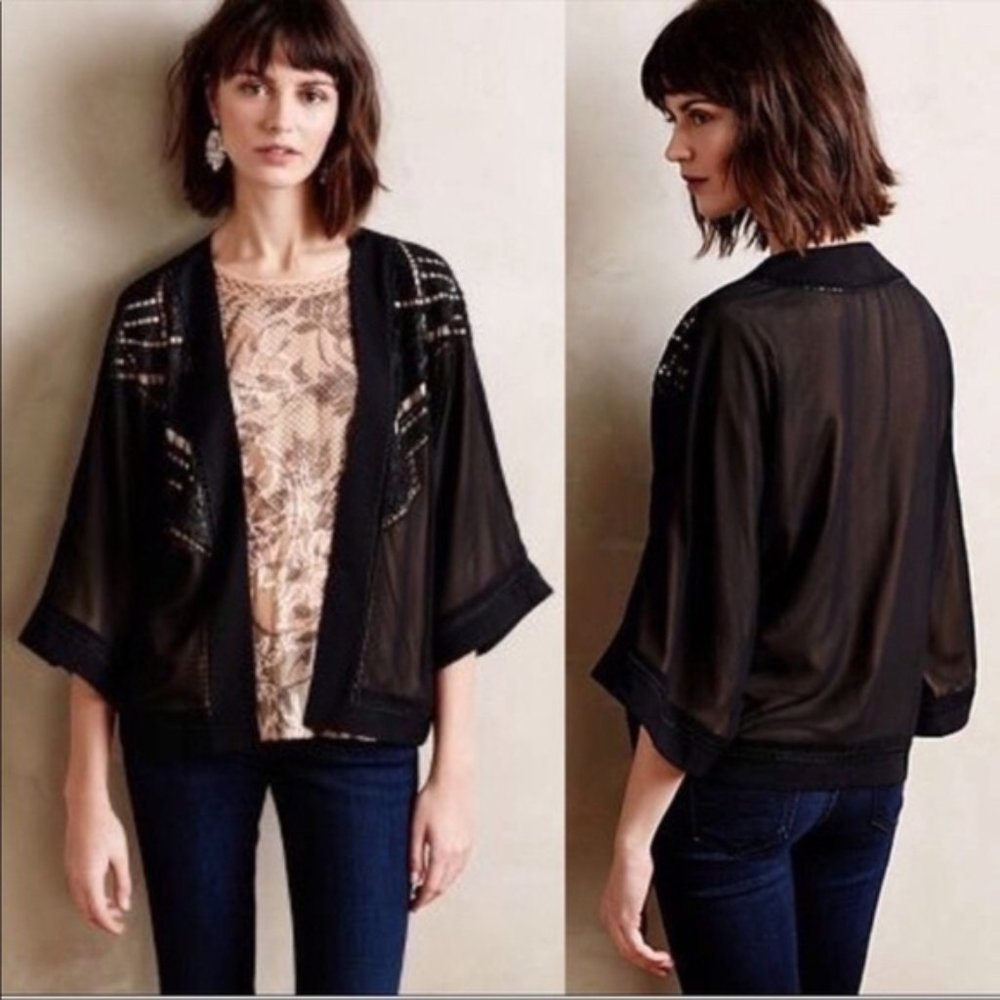Deletta Anthropologie | Black Monette Nude Open Front Cardigan
